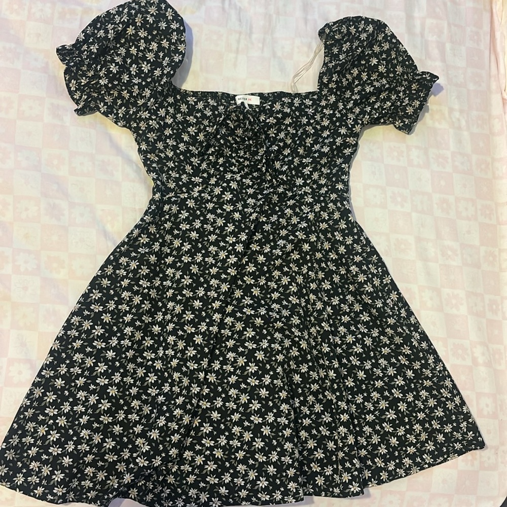 Better Be black floral printed a-line mini dress